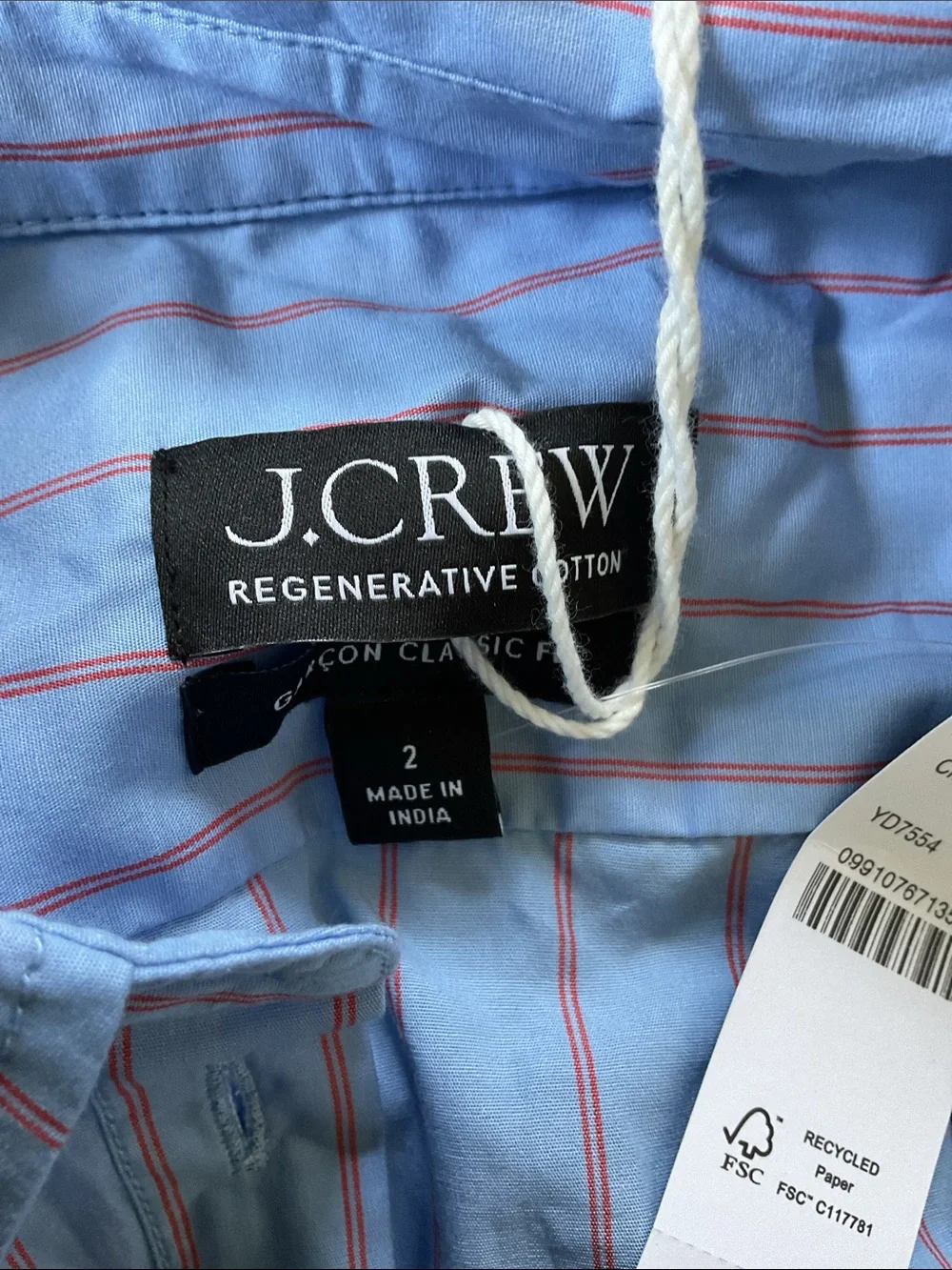 J. Crew Light Blue Button-Up Shirt with Red Pinstripes